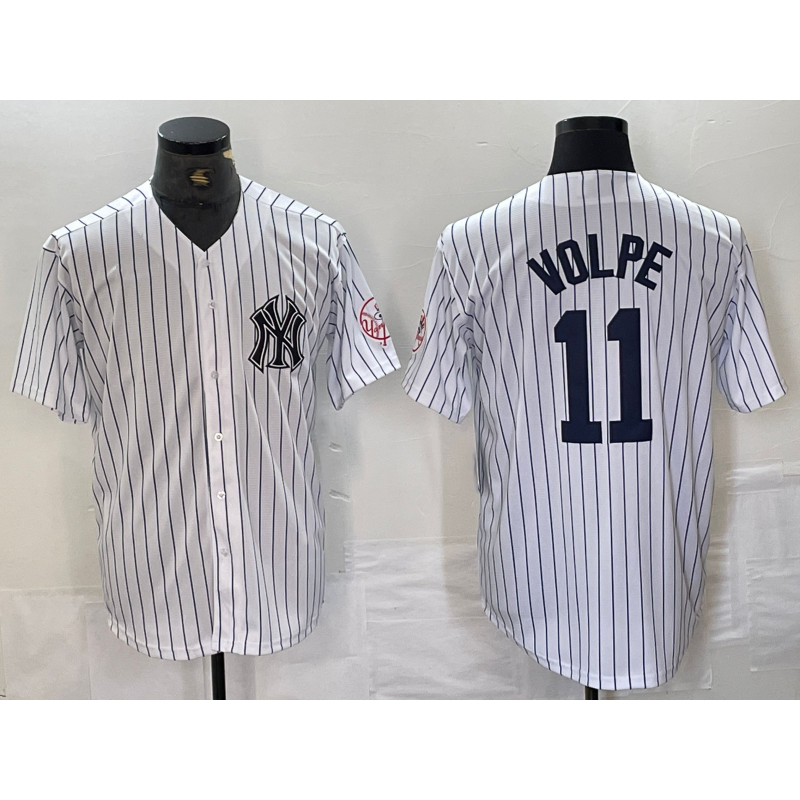 New York Yankees #11 Anthony Volpe Name White CLOTHIN With Patch 2024 Cool Base Stitched Jersey