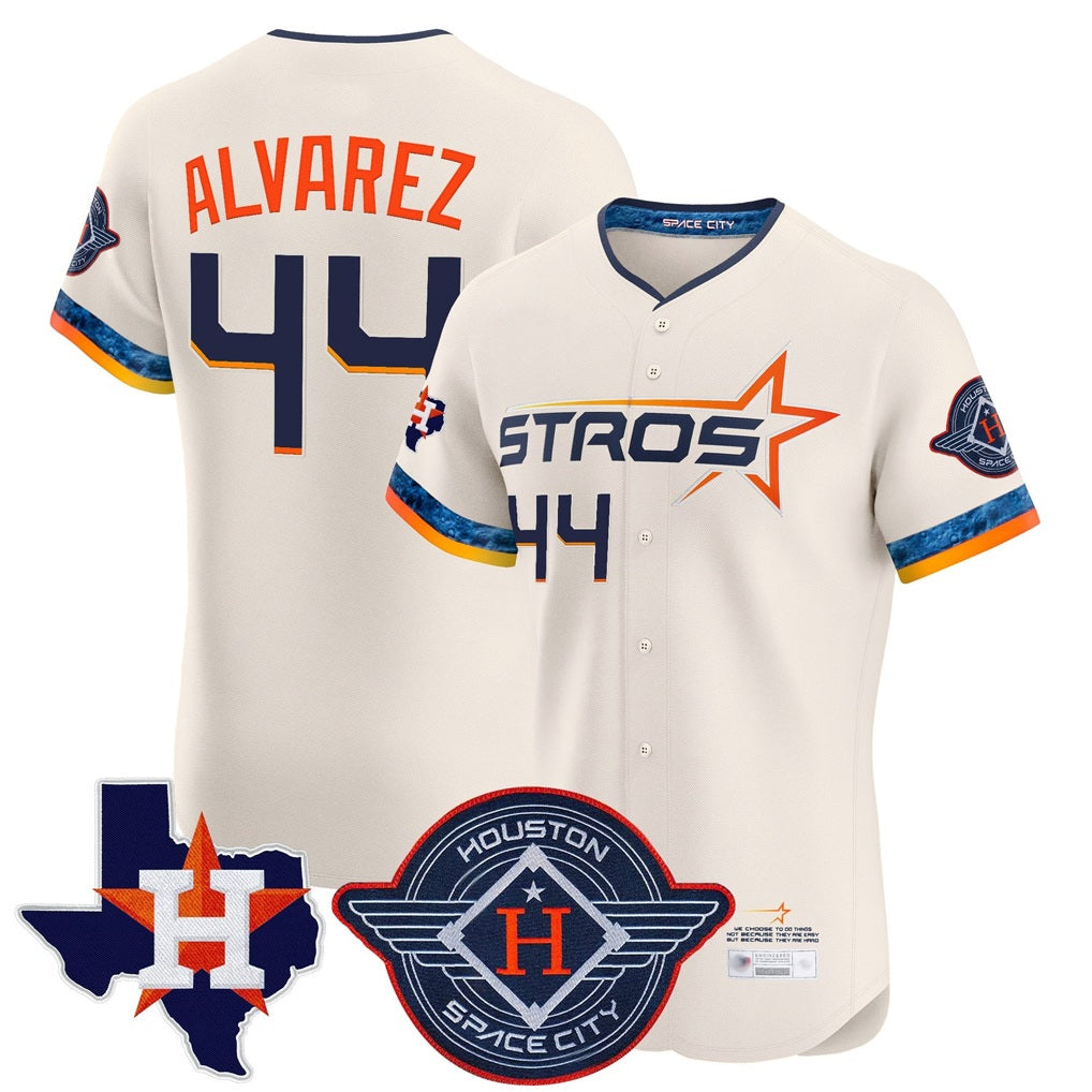 Houston Astros #44 Yordan Alvarez Player Cream CLOTHIN City Connect Texas Patch Vapor Premier Limited Elite Home Stitched Jerseys
