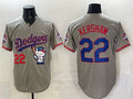 Los Angeles Dodgers #22 Clayton Kershaw Grey CLOTHIN Hello Kitty Night 2025 World Series Champions Patch Stitched Jersey