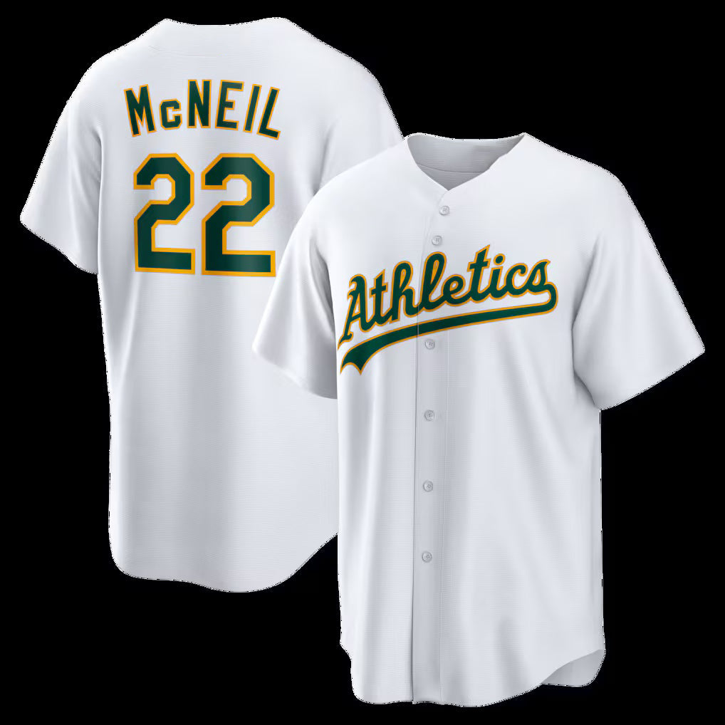 Oakland Athletics #22 Jeff McNeil White CLOTHIN Home Replica Jersey