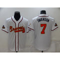Atlanta Braves#7 Dansby Swanson 2022 White CLOTHIN Gold World Series Champions Program Cool Base Stitched Jersey