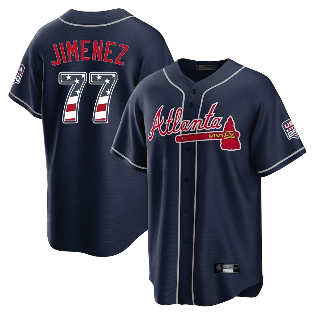 Atlanta Braves #77 Joe Jimenez Player Navy CLOTHIN USA 250 Fourth Of July Limited Home Game Stitched Jerseys