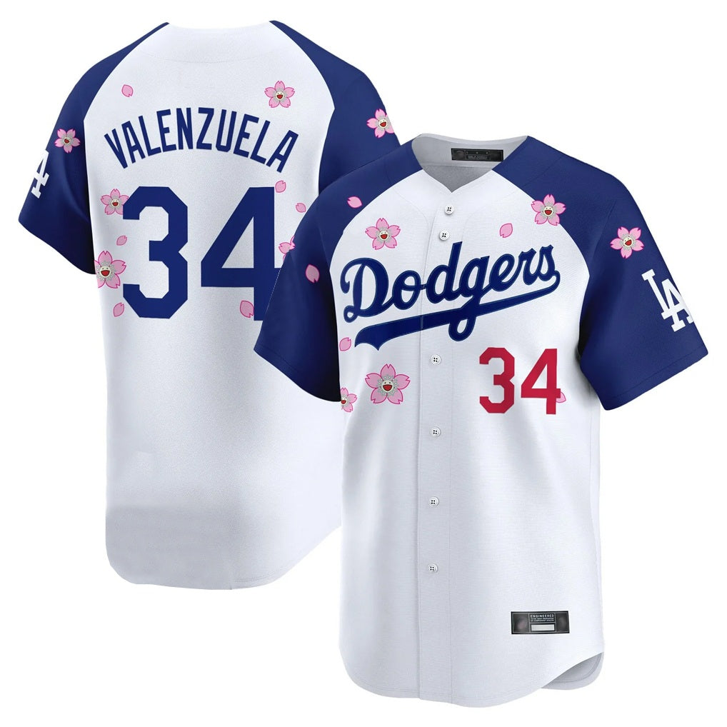 Los Angeles Dodgers #34 Fernando Valenzuela Player White-Royal CLOTHIN Tokyo Series Vapor Premier Limited Stitched Jerseys