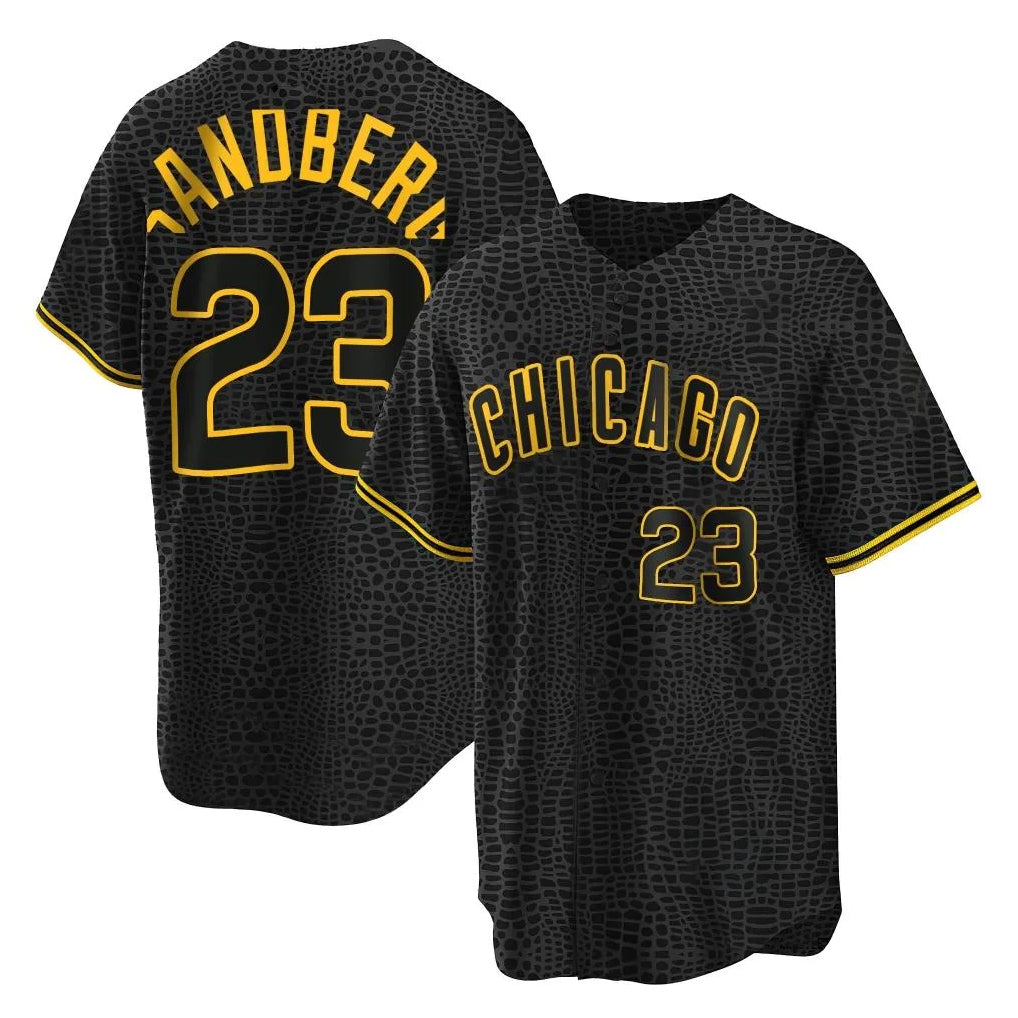 Chicago Cubs #23 Ryne Sandberg Player Black CLOTHIN Snake Skin City Game Stitched Jerseys