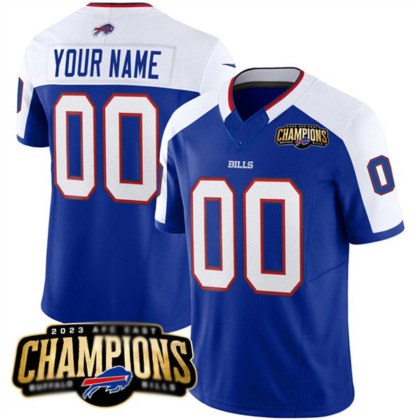 Custom B.Bills Active Player Blue White CLOTHIN 2023 F.U.S.E. AFC East Champions Ptach Stitched Jersey