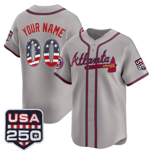 Custom Atlanta Braves Gray CLOTHIN USA 250 Fourth of July Vapor Premier Limited Jersey ¨C All Stitched