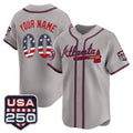 Custom Atlanta Braves Gray CLOTHIN USA 250 Fourth of July Vapor Premier Limited Jersey ¨C All Stitched