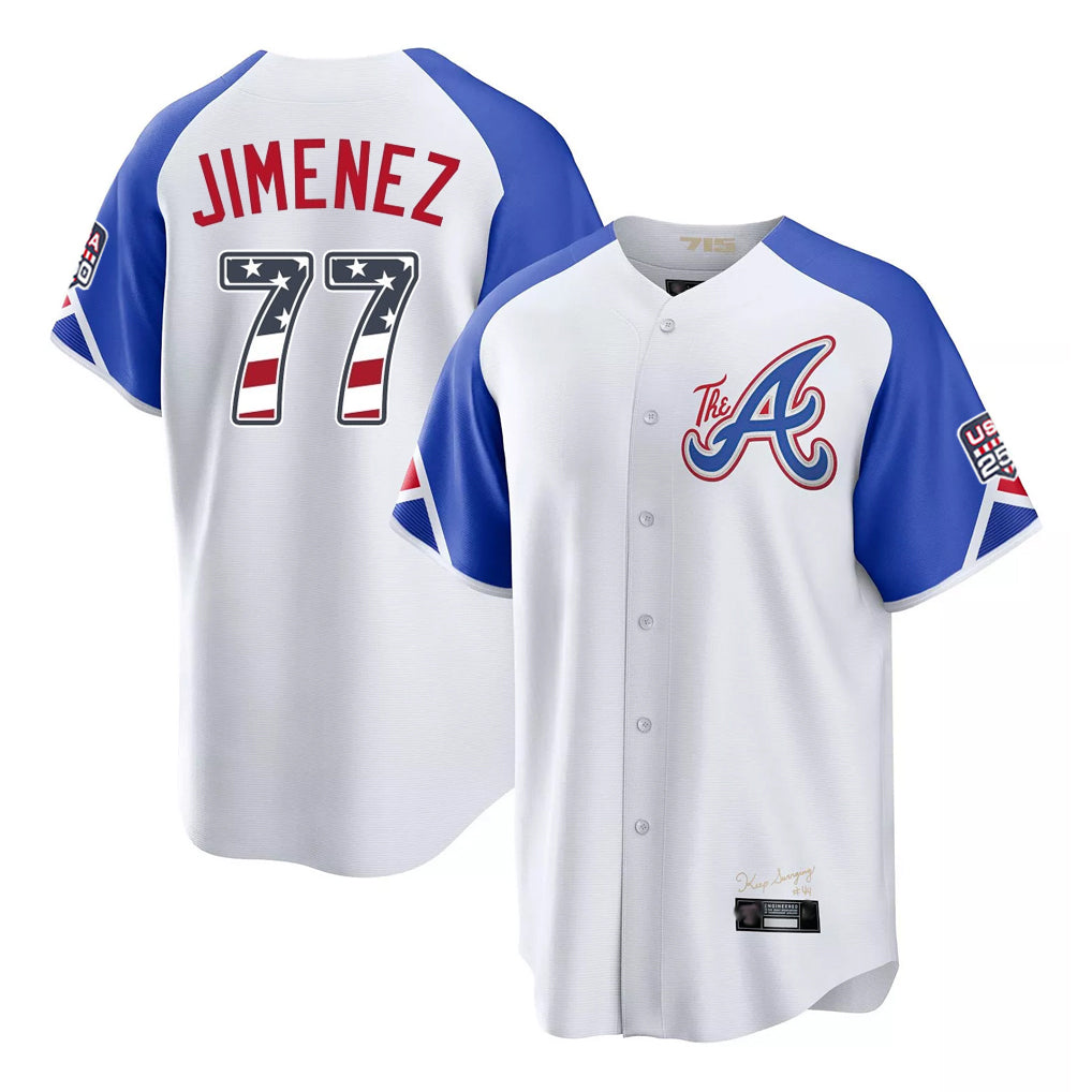 Atlanta Braves #77 Joe Jimenez Player White CLOTHIN USA 250 Fourth Of July City Connect Home Game Stitched Jerseys