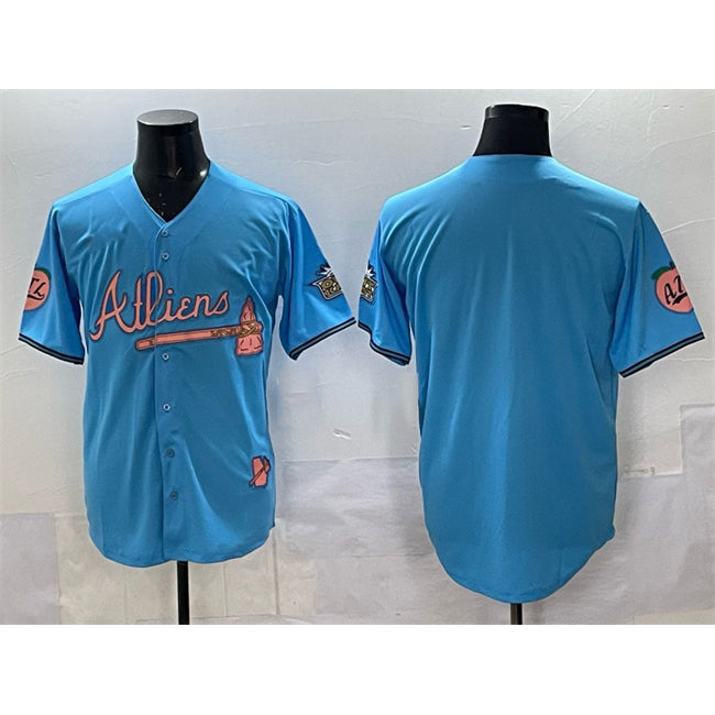 Atlanta Braves Blank Blue CLOTHIN 2024 Atliens & Peach With Outkast Patch Vapor Limited Stitched Jersey
