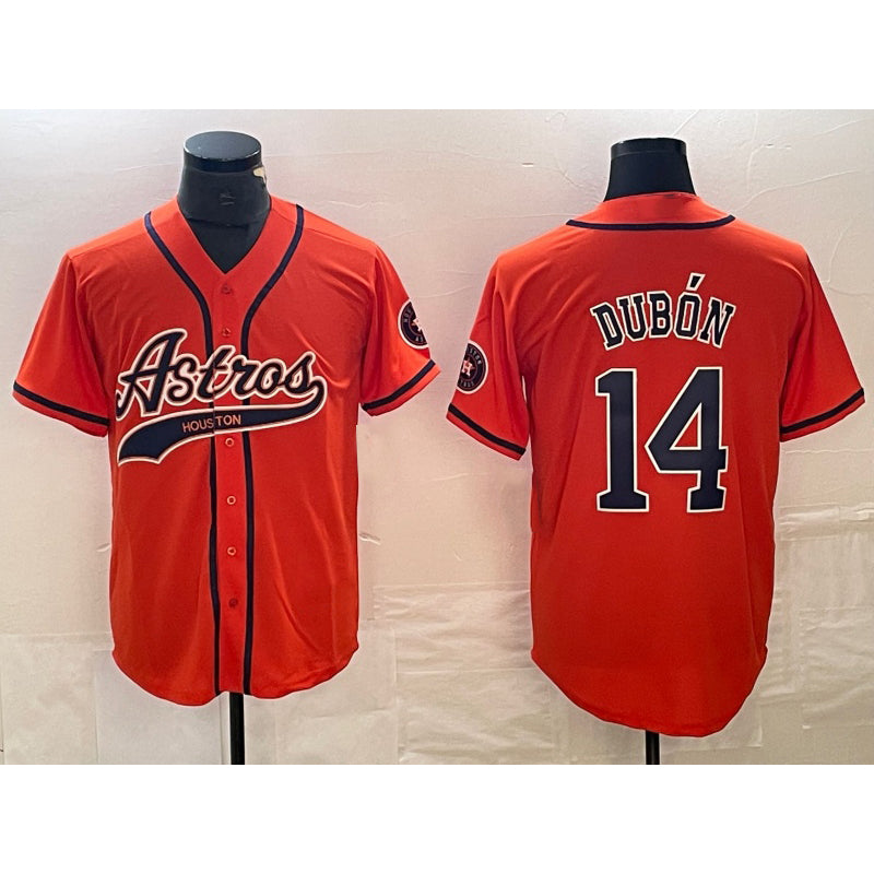 Houston Astros #14 Mauricio Dubon Orange CLOTHIN With Patch Cool Base Stitched Jersey