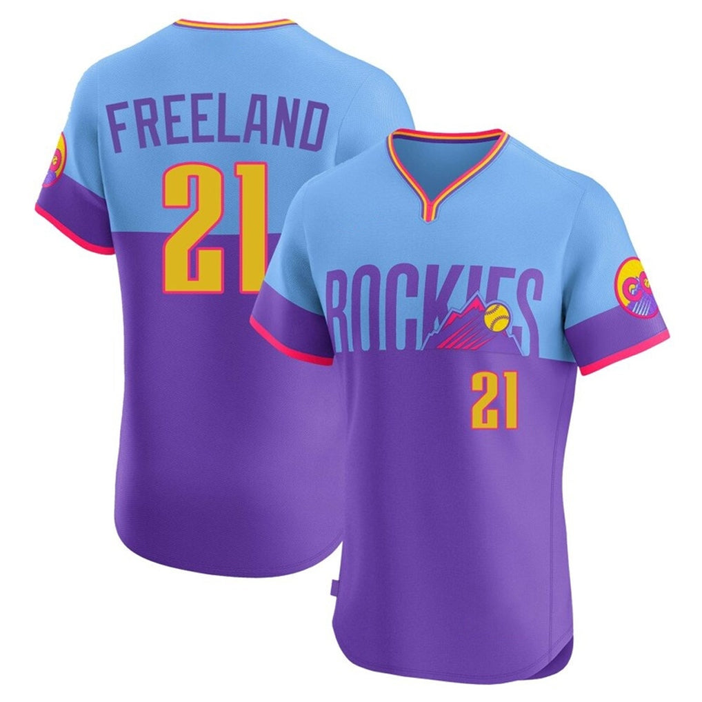 Colorado Rockies #21 Kyle Freeland Player Purple-Light Blue CLOTHIN City Connect Limited Elite Home T-shirt Stitched Jerseys