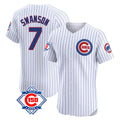Chicago Cubs #7 Dansby Swanson Player White CLOTHIN 150th Anniversary Limited Elite Home Game Stitched Jerseys