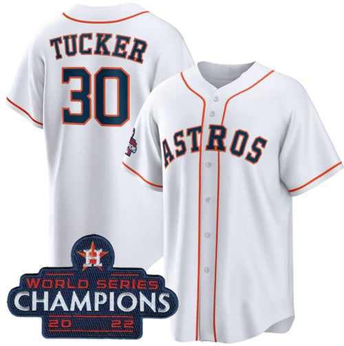 Houston Astros #30 Kyle Tucker White CLOTHIN 2022 World Series Champions Home Stitched Jersey