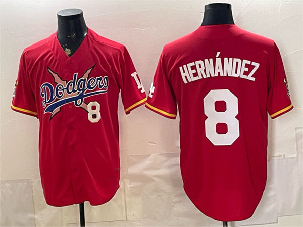 Los Angeles Dodgers x One Piece #8 Enrique Hernandez Red CLOTHIN Vapor Premier Limited Stitched Jersey