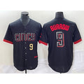 Cincinnati Reds #9 Joe Burrow Number Black CLOTHIN 2023 City Connect Cool Base Stitched Jersey 2