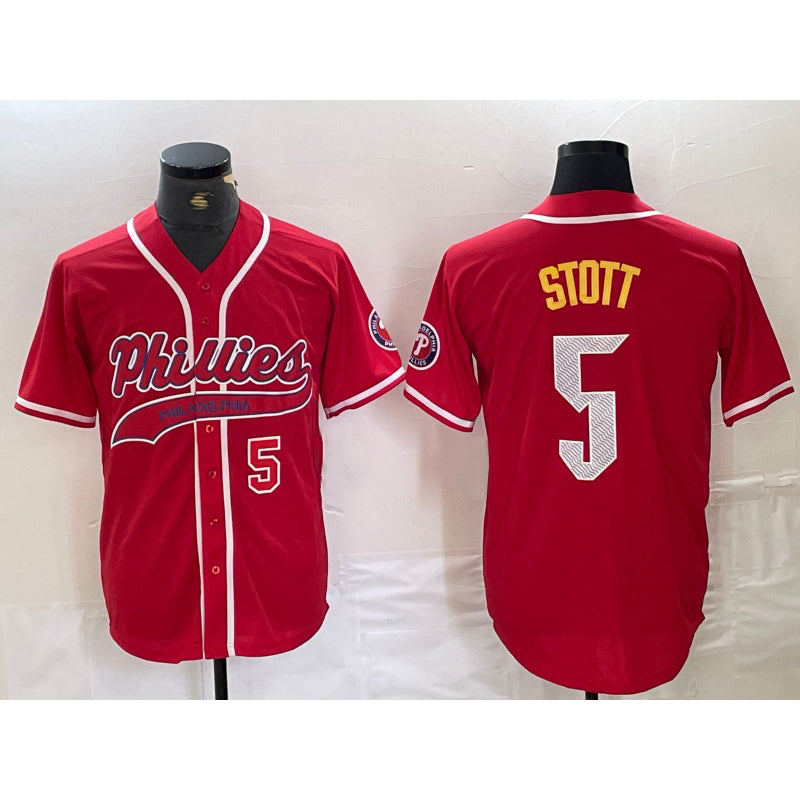 Philadelphia Phillies #5 Bryson Stott Number Red CLOTHIN Cool Base Stitched Jerseys