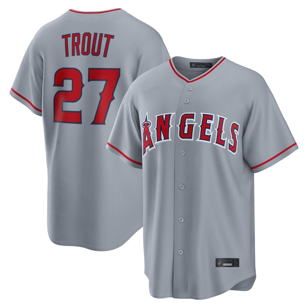 Los Angeles Angels #27 Mike Trout Player Gray CLOTHIN Home Game Stitched Jerseys