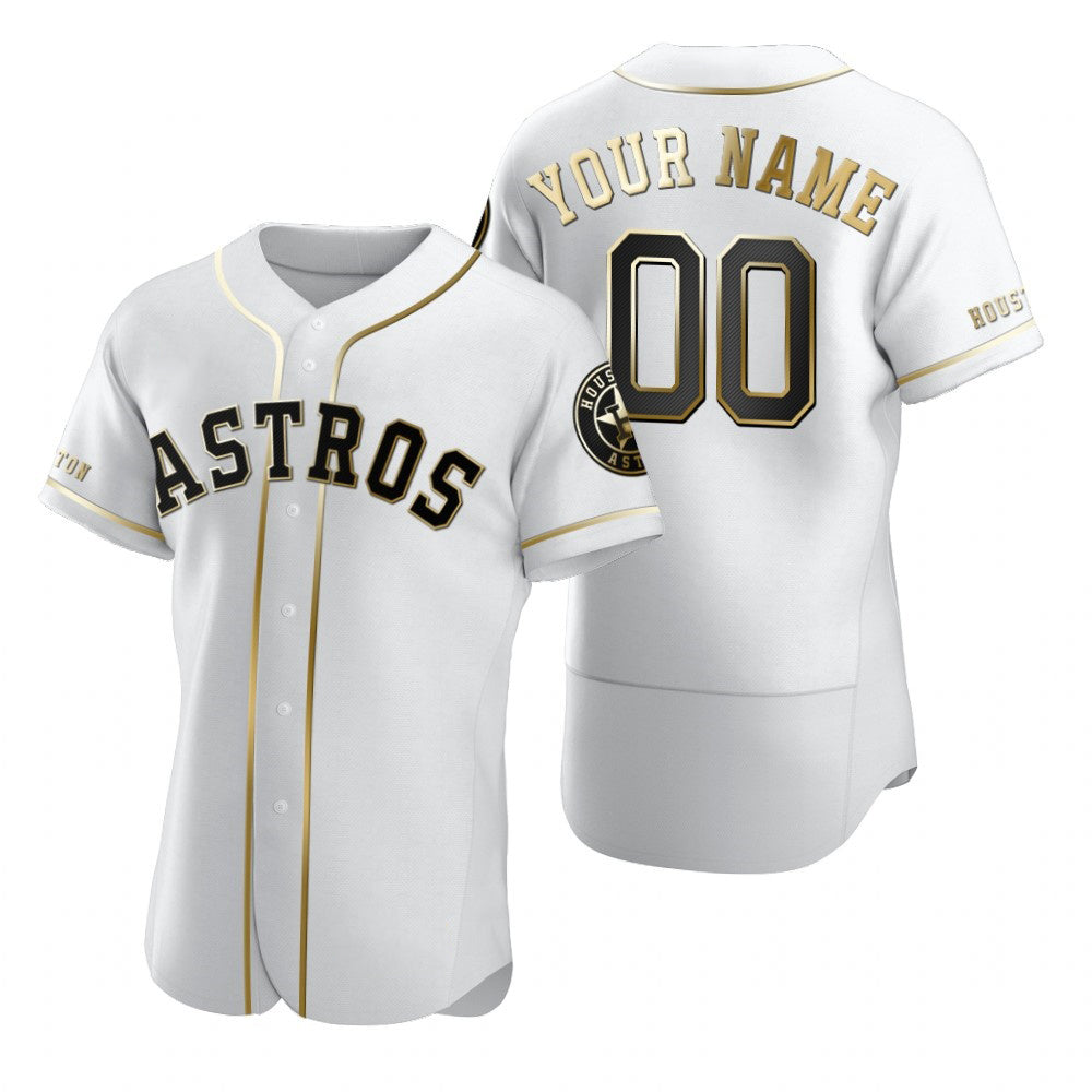 Custom Houston Astros White CLOTHIN Stitched Flex Base Golden Edition Jersey