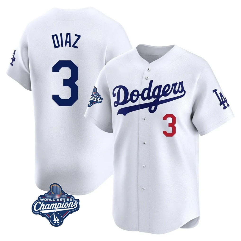 Los Angeles Dodgers #3 Edwin D¨ªaz Player White CLOTHIN World Series Meet Limited Home Stitched Jerseys