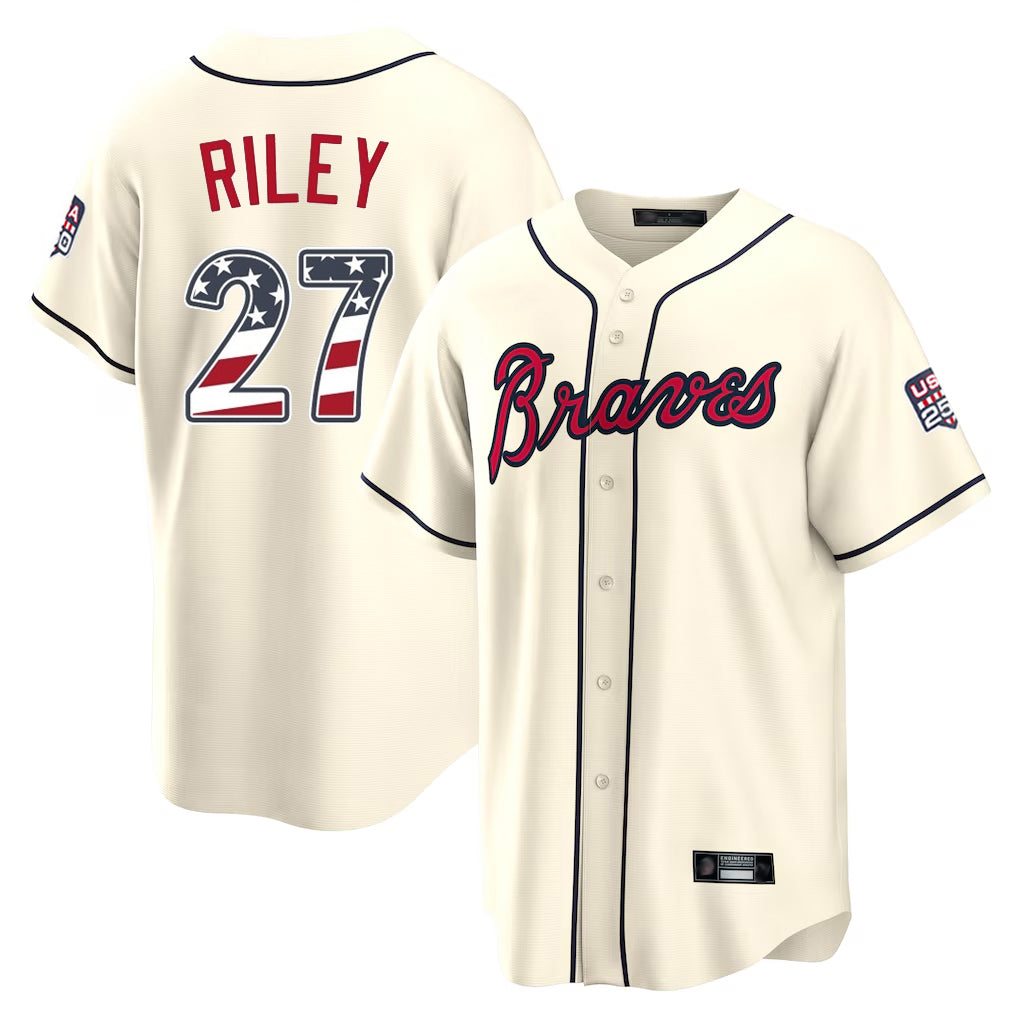 Atlanta Braves #27 Austin Riley Player Cream CLOTHIN USA 250 Fourth Of July Limited Home Game Stitched Jerseys