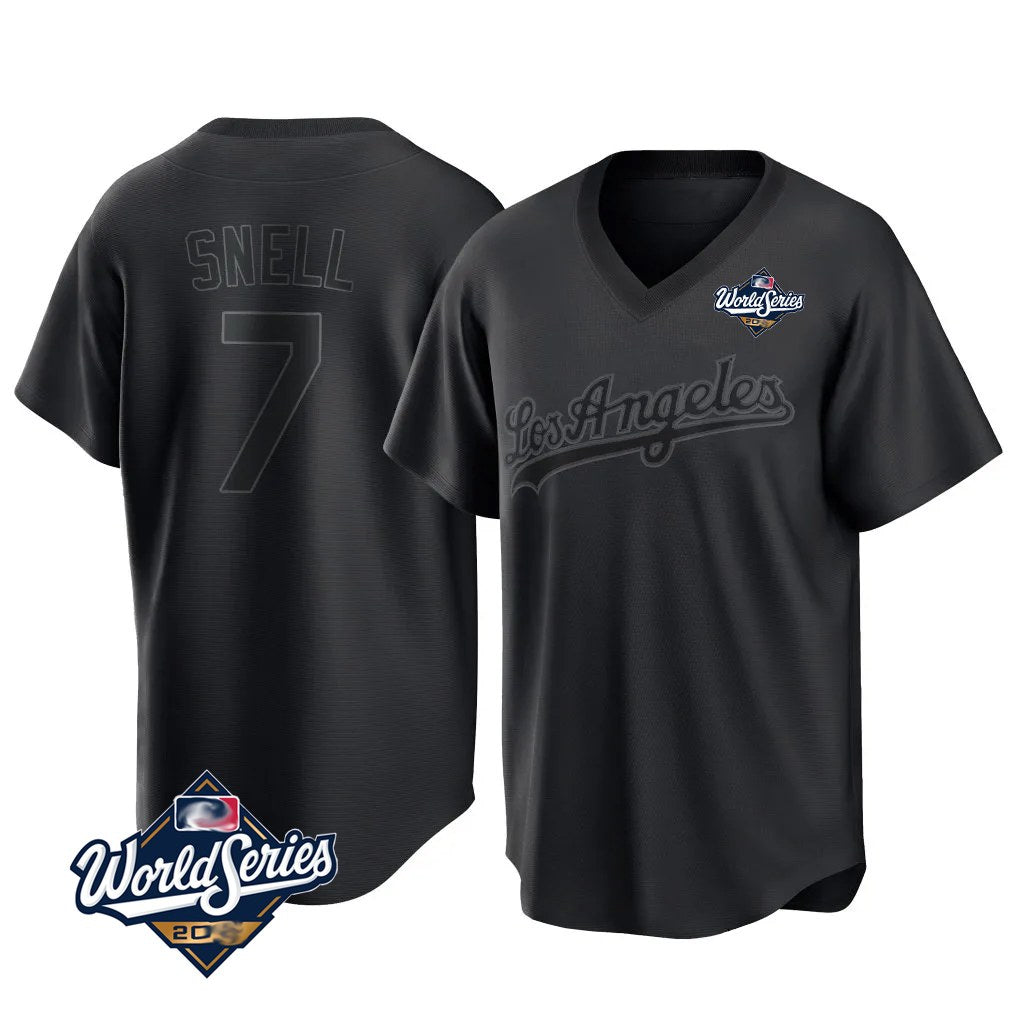Los Angeles Dodgers #7 Blake Snell Player Black CLOTHIN Pitch Fashion World Series T-shirt Stitched Jerseys