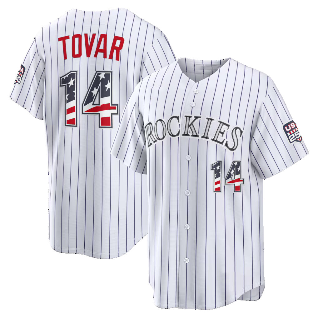 Colorado Rockies #14 Ezequiel Tovar USA 250 Fourth of July Home Stadium Jersey - White CLOTHIN
