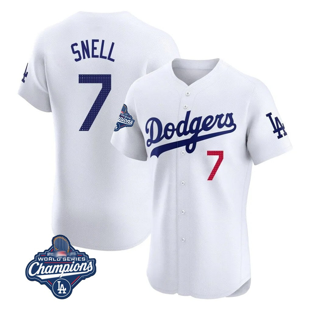 Los Angeles Dodgers #7 Blake Snell Player White CLOTHIN Limited Elite World Series Meet Home Stitched Jerseys