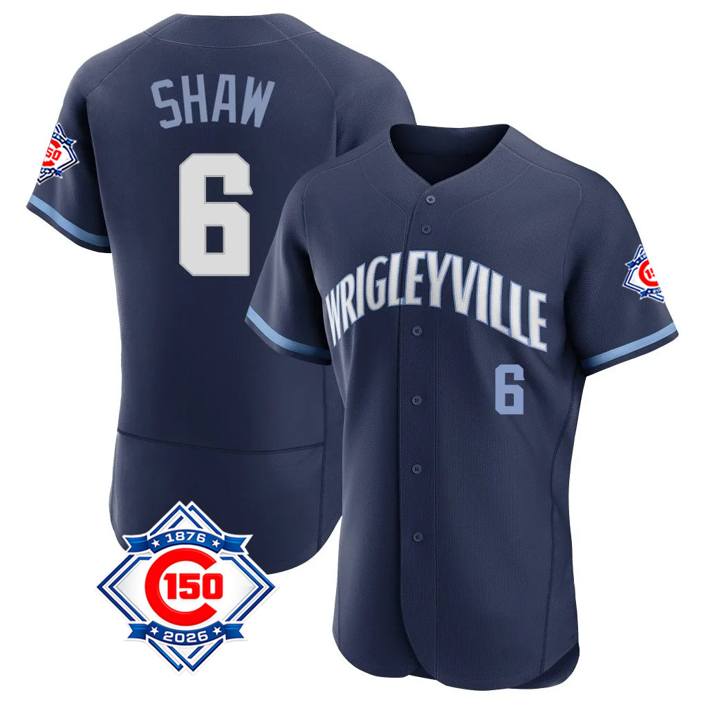 Chicago Cubs #6 Matt Shaw Player Navy CLOTHIN City Connect 150th Anniversary Limited Elite Home Stitched Jerseys