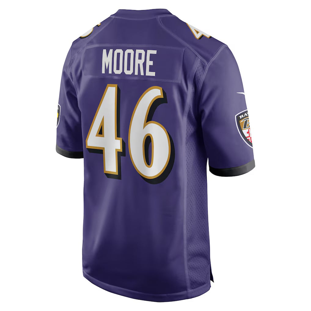 B.Ravens #46 Nick Moore Purple CLOTHIN Game Jersey