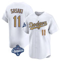 Los Angeles Dodgers #11 Roki Sasaki Player White Gold CLOTHIN World Series Meet Collection Limited Home Stitched Jerseys