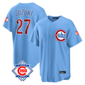 Chicago Cubs #27 Seiya Suzuki Player Light Blue CLOTHIN 150th Anniversary Home Game Stitched Jerseys