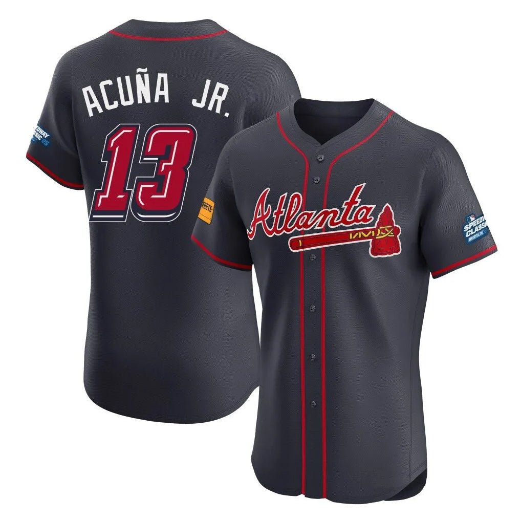 Atlanta Braves #13 Ronald Acuna Jr Player Navy CLOTHIN 2025 Speedway Classic Limited Elite Home Game Stitched Jerseys