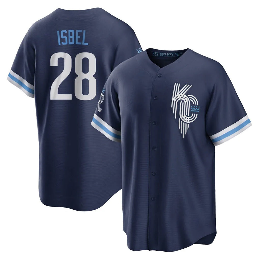 Kansas City Royals #28 Kyle Isbel Player Navy CLOTHIN City Connect Home Game Stitched Jerseys