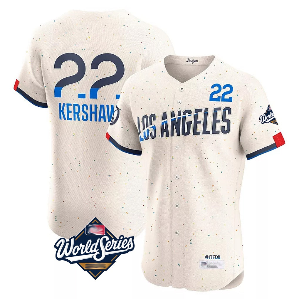 Los Angeles Dodgers #22 Clayton Kershaw Player Cream CLOTHIN World Series City Connect Limited Elite Home Stitched Jerseys