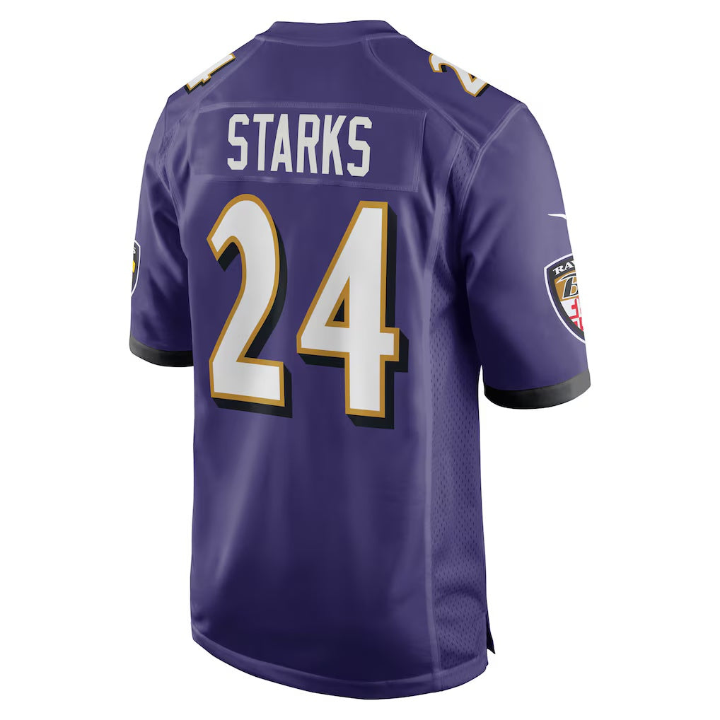 B.Ravens #24 Malaki Starks Purple CLOTHIN 2025 active First Round Pick Game Jersey