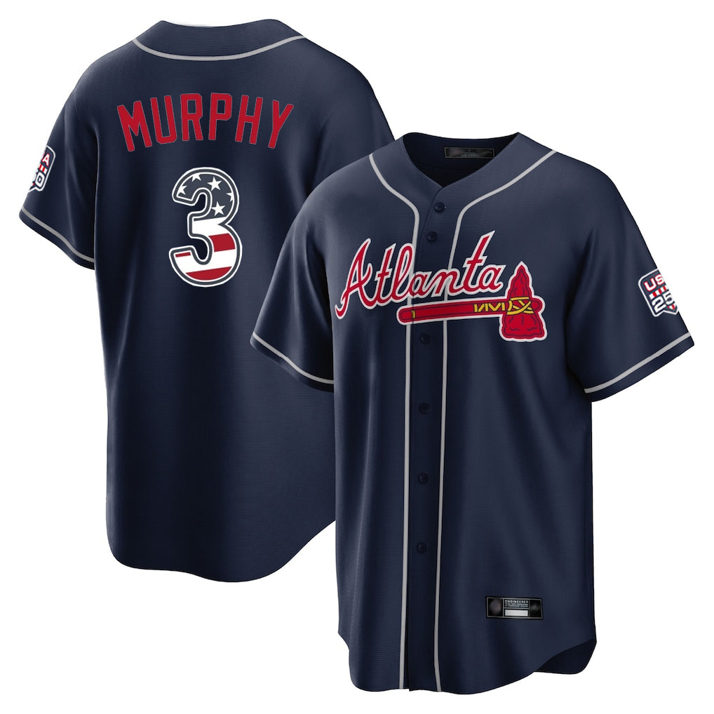 Atlanta Braves #3 Dale Murphy Player Navy CLOTHIN USA 250 Fourth Of July Limited Home Game Stitched Jerseys