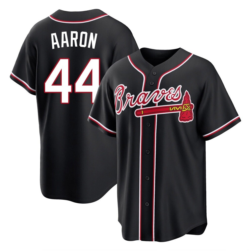 Atlanta Braves #44 Hank Aaron Player Black CLOTHIN Fashion Out Game Stitched Jerseys