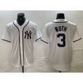 New York Yankees #3 Babe Ruth White CLOTHIN Fashion Cool Base Jersey