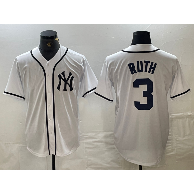New York Yankees #3 Babe Ruth White CLOTHIN Fashion Cool Base Jersey