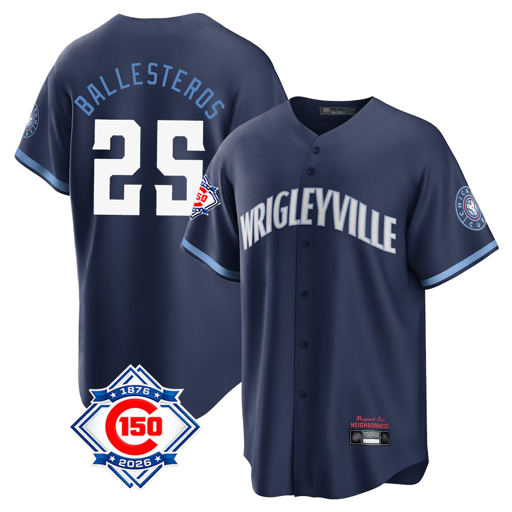 Chicago Cubs #25 Moises Ballesteros Player Navy CLOTHIN 150th Anniversary City Connect Home Game Stitched Jerseys