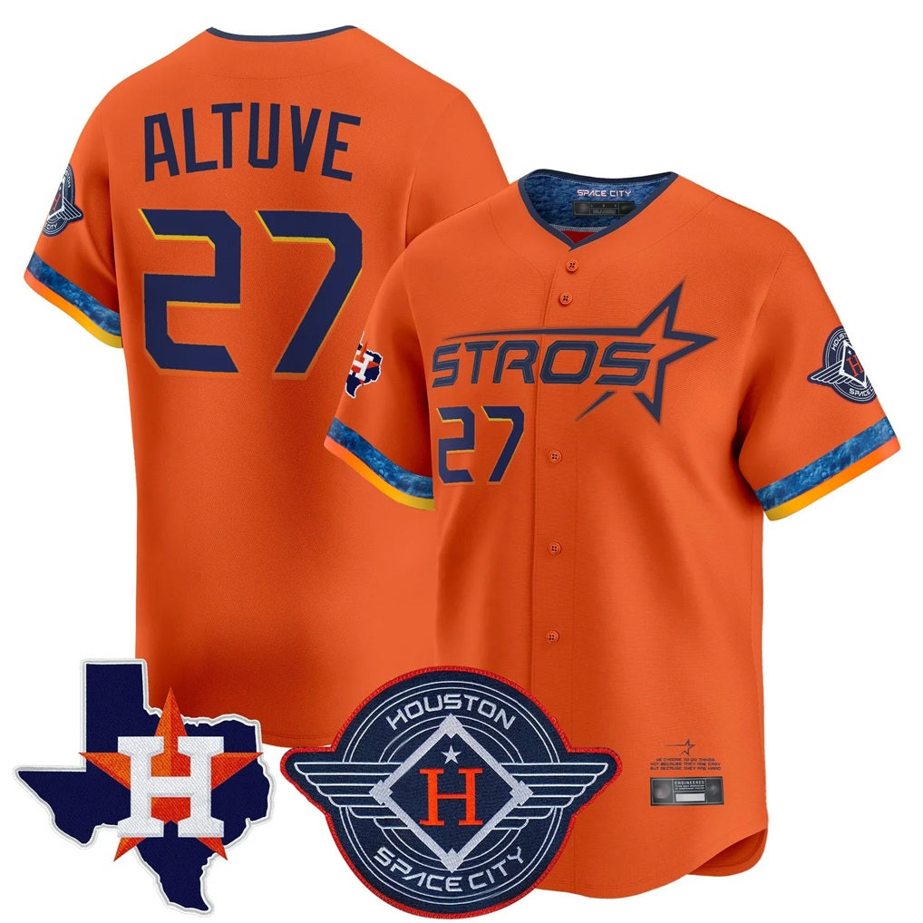 Houston Astros #27 Jose Altuve Player Orange CLOTHIN City Connect Texas Patch Vapor Premier Limited Home Stitched Jerseys