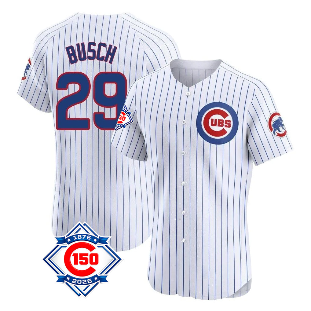 Chicago Cubs #29 Michael Busch Player White CLOTHIN 150th Anniversary Limited Elite Home Game Stitched Jerseys