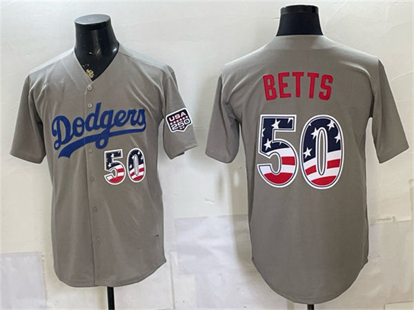 Los Angeles Dodgers #50 Mookie Betts Gray CLOTHIN 250 Fourth of July Road Stitched Jersey