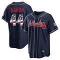 Atlanta Braves #44 Hank Aaron Player Navy CLOTHIN USA 250 Fourth Of July Limited Home Game Stitched Jerseys