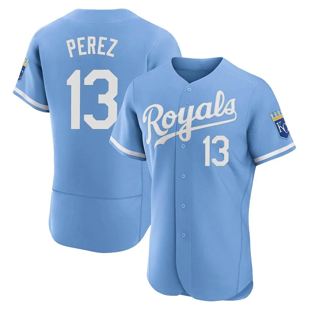 Kansas City Royals #13 Salvador Perez Player Light Blue CLOTHIN Alt Limited Elite Home Stitched Jerseys