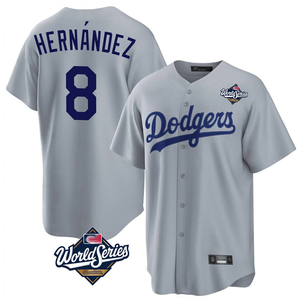 Los Angeles Dodgers #8 Enrique Hern¨¢ndez Player Gray CLOTHIN World Series Game Stitched Jerseys
