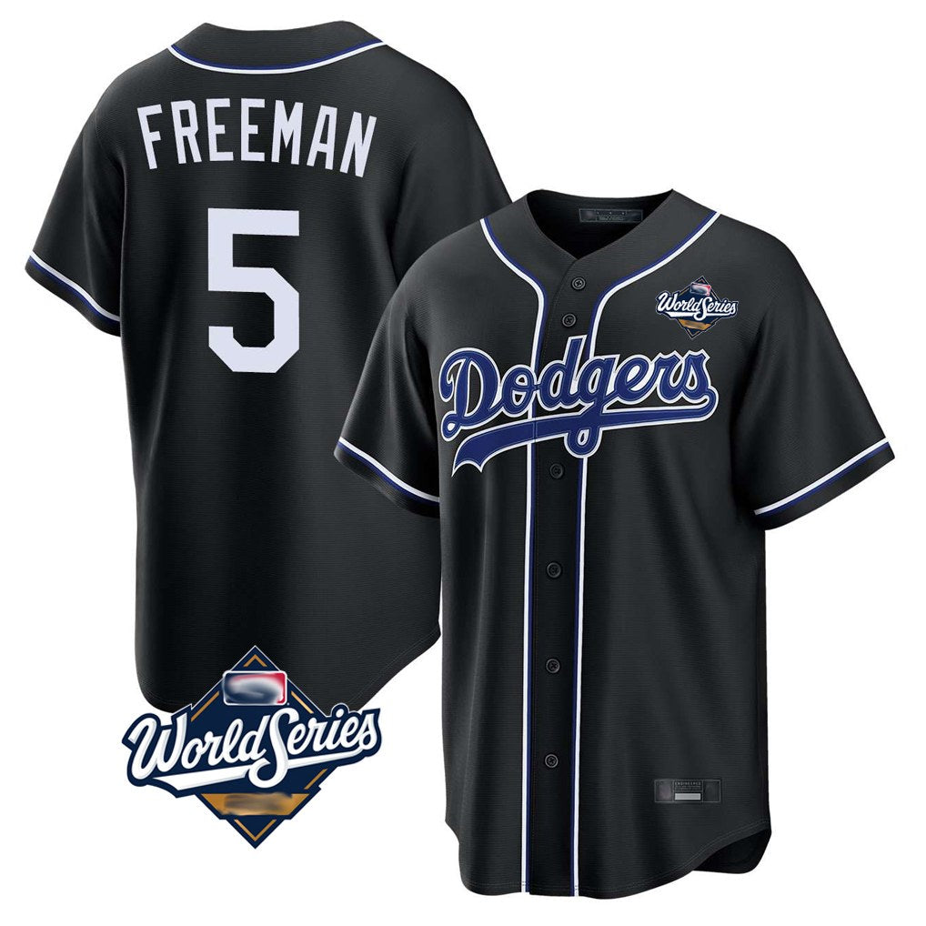 Los Angeles Dodgers #5 Freddie Freeman Player Black CLOTHIN World Series Meet Carbon Limited Home Stitched Jerseys