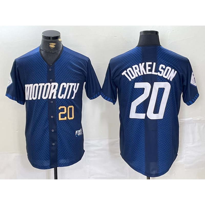 Detroit Tigers #20 Spencer Torkelson Number 2024 Navy CLOTHIN City Connect Cool Base Limited Stitched Jersey 2