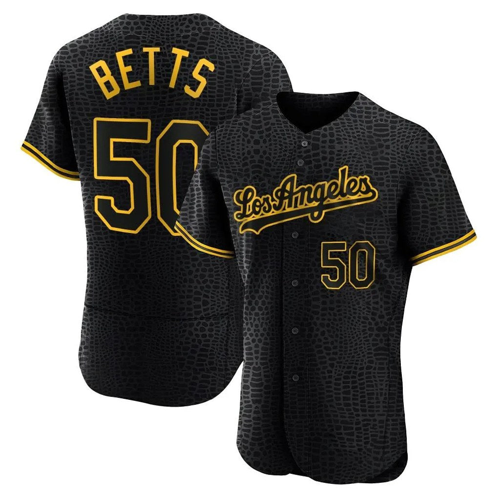 Los Angeles Dodgers #50 Mookie Betts Player Black CLOTHIN Snake Skin City Limited Elite Home Stitched Jerseys