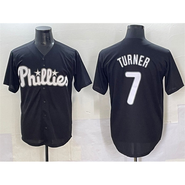 Philadelphia Phillies #7 Trea Turner Black CLOTHIN Lights Out Limited Stitched Jersey